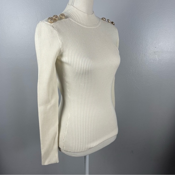 Generation Love White Ribbed Long Sleeve Open Back Gold Buttons Size Medium - Picture 5 of 8